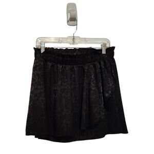Free Press Black Metallic Rose Floral Pull On A-Line Faux Wrap Mini Skirt Medium
